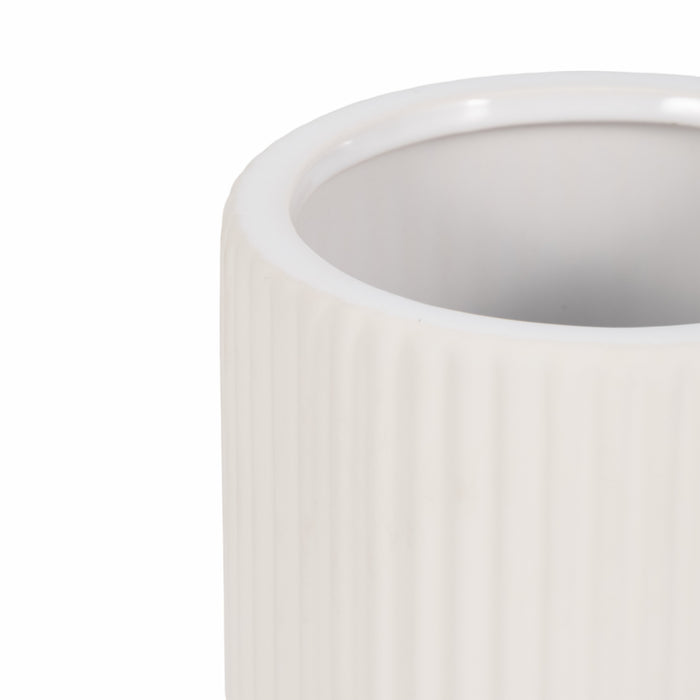 Ceramic 7\" Ridged Vase - White