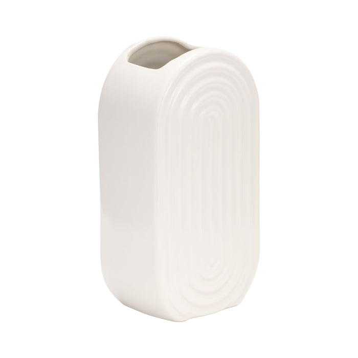 Ceramic 9\" Oval Ridged Vase - White