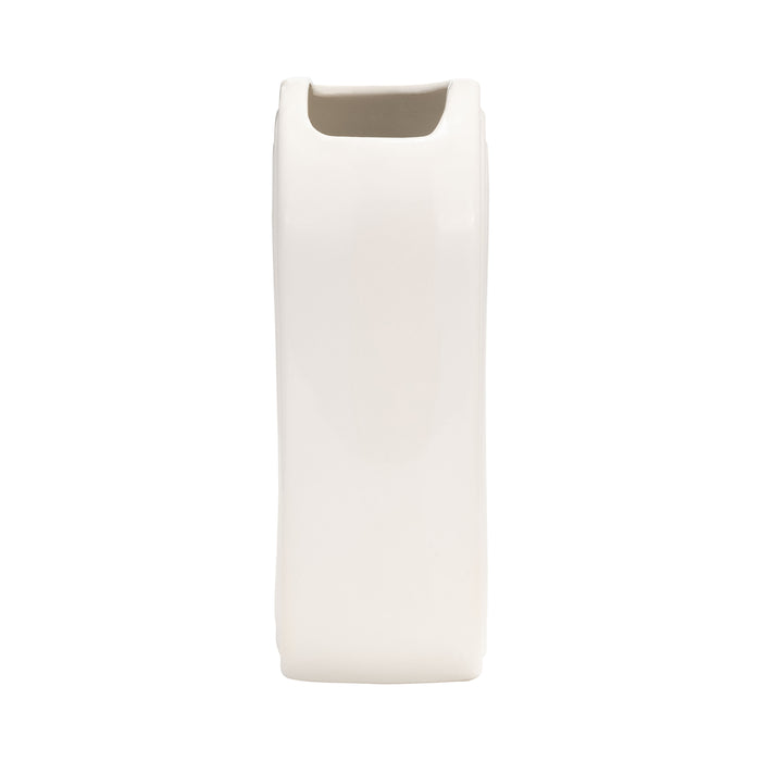 Ceramic 9\" Oval Ridged Vase - White