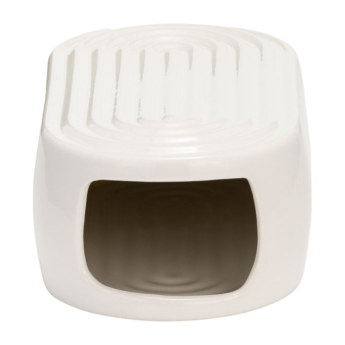 Ceramic 9\" Oval Ridged Vase - White