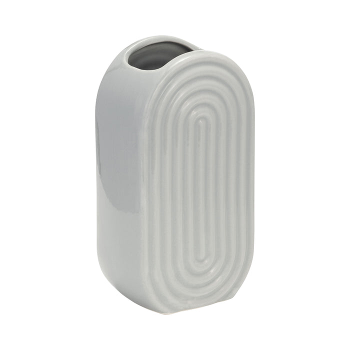 Ceramic 9\" Oval Ridged Vase - Glacier