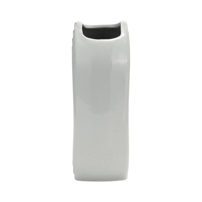 Ceramic 9\" Oval Ridged Vase - Glacier