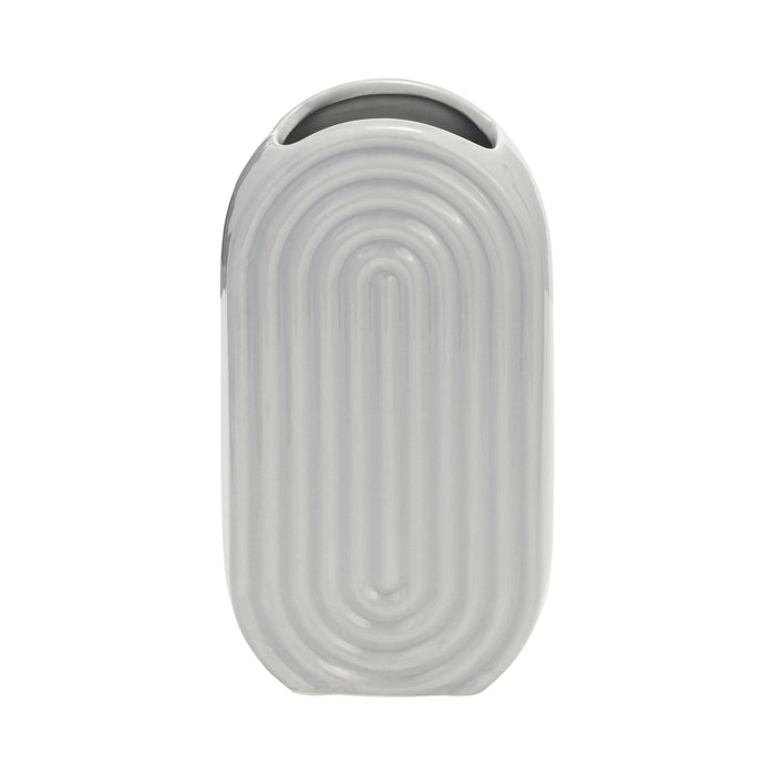 Ceramic 9\" Oval Ridged Vase - Glacier