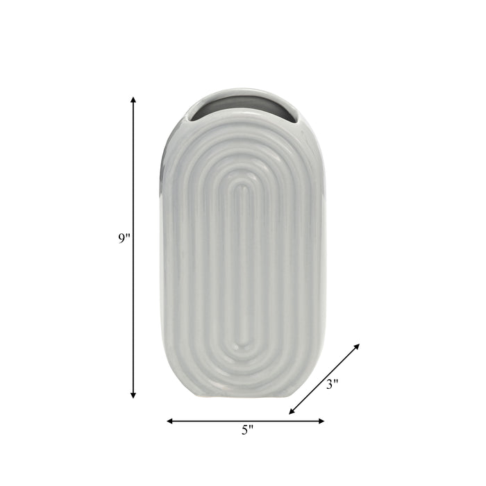 Ceramic 9\" Oval Ridged Vase - Glacier