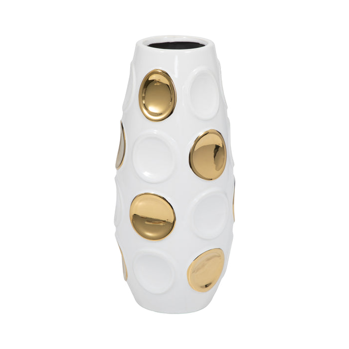 13\" Circle Emobossed Vase - White and Gold