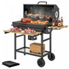 Outsunny Charcoal BBQ Grill with Foldable Shelves, Barbecue Grill with Warming Rack, Lid Thermometer, Wheels for Outdoor Cooking, Patio Backyard Party, Natural Wood and Black