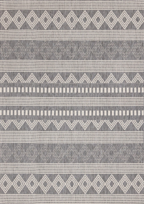 Jackson Grey White Patterned Rows Rug, 7'10\" x 10'6\" Outdoor Area Rug