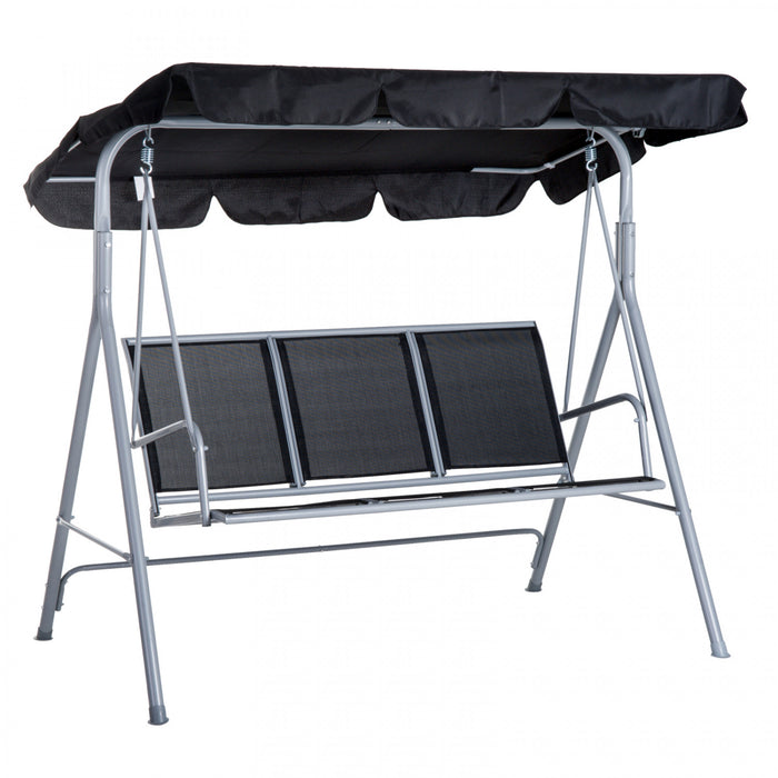 Outsunny 3-seater Patio Swing, Outdoor Swing Chair, A Frame Porch Swing With Canopy Garden Hammock Glider Bed, Black