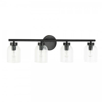 Dainolite Vienna 4 Light Incandescent Vanity Matte Black Clear Ribbed Glass Lamp|Lumière de coiffeuse Vienna de Dainolite en verre côtelé transparent, avec fini noir mat et 4 ampoules incandescentes