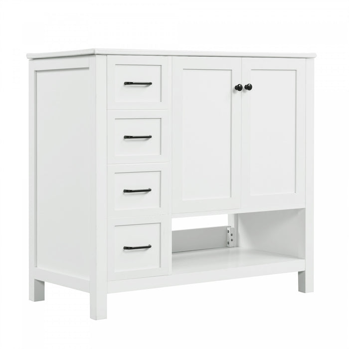 Oakmere 36 Inch Single Sink Bathroom Vanity with Two Doors and Two Drawers, White