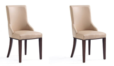 Manhattan Comfort Set of 2 Shubert Modern Faux Leather & Velvet Dining Chairs - Tan|Ensemble 2 chaises de salle à manger modernes Shubert de Manhattan Comfort en similicuir et velours - tan