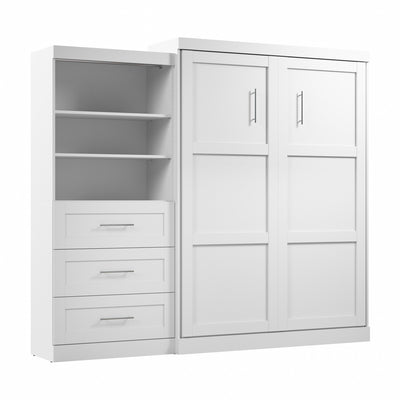 Bestar Pur Queen Murphy Bed and Shelving Unit with Drawers 101-Inch Wall Bed - White|Grand lit escamotable mural Pur de Bestar de 101 po avec tablettes et tiroirs - blanc