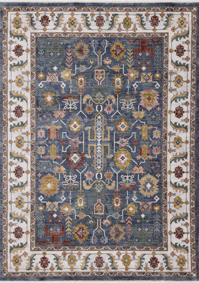 Olivia Blue Modern Tribal Inspired Border Rug, 5'3" x 7'10" Indoor Area Rug | Tapis Olivia bleu a inspire tribal avec bordure, 5'3" x 7'10"