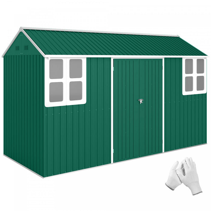 Outsunny 12' x 5.5' Metal Garden Storage Shed with Lockable Door Green