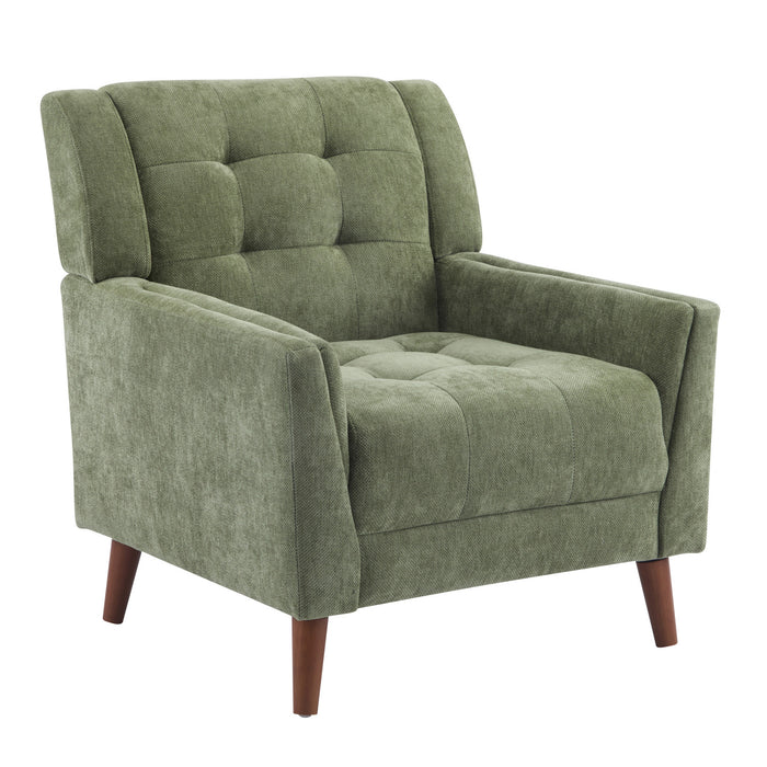 Midway Mid-Century Modern Armchair with Tufted Waffle Stitch, Green, Walnut