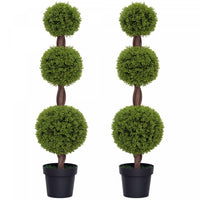 HOMCOM Set of 2 Decorative Artificial Plants Boxwood in Pots, 45.3 Inch