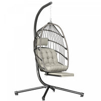 Outsunny Hanging Egg Chair w/ Retractable Footrest, Light Grey