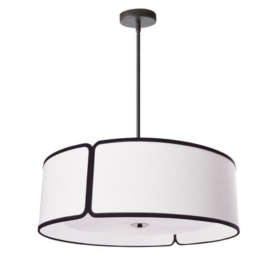 Dainolite Notched Drum 4 Light Notched Drum Pendant Black Finish White Shade/White Diffuser Lamp|Luminaire suspendu de Dainolite avec abat-jour cylindrique blanc à encoches qui diffuse la lumière, fini noir et 4 ampoules