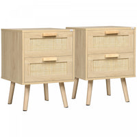 HOMCOM Boho Design Nightstand Set of 2 with 2 Drawers for Living Room