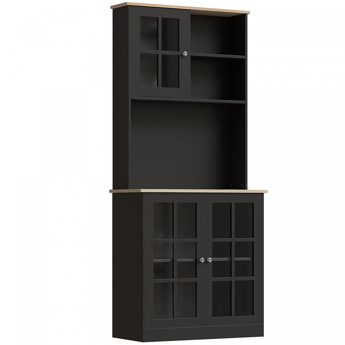 HOMCOM Kitchen Pantry with 3 Storage Cabinets, 2 Open Shelves, Countertop