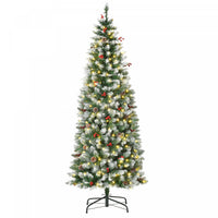 Homcom 6' Prelit Flocked Artificial Christmas Tree W/ Pine Cones, Berries