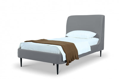 Heather Mid-Century Modern Velvet Upholstered Twin Bed in Gray and Black | Lit une place Heather style milieu du siecle moderne, rembourre en velours gris et noir