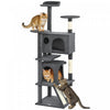 PawHut 63" Cat Tree, Cat Tower for Indoor Cats with Scratching Posts, Cat Condos, Bed, Platforms, Ramp, Toy Ball, Cat Activity Center, Dark Grey