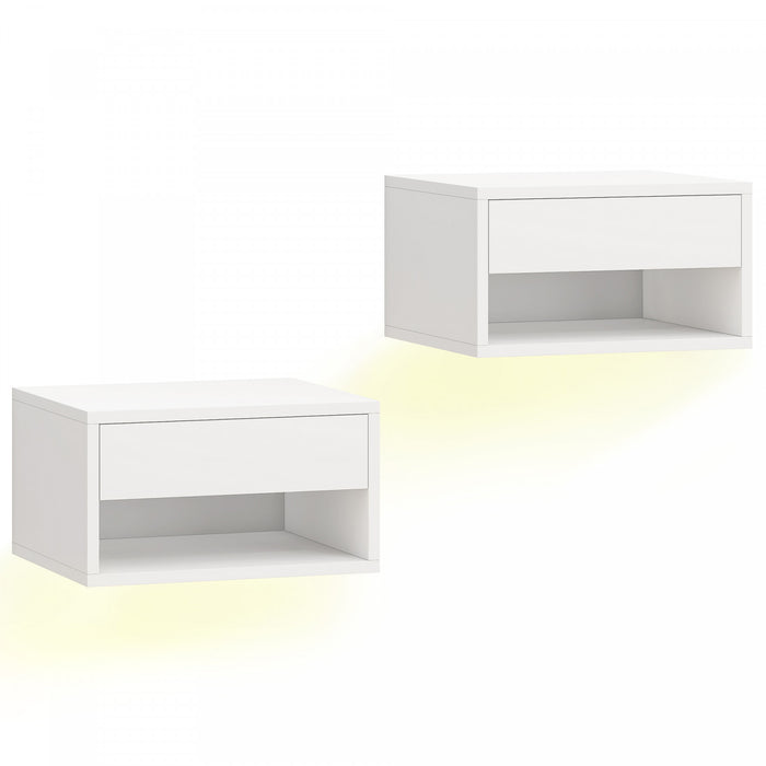 HOMCOM Floating Nightstand Set of 2 with RGB LED Lights App Control