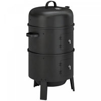 Outsunny 3-in-1 Vertical Charcoal Smoker with 2 Grill Grates, Built-in Thermometer, Adjustable Vent, 2 Doors, Outdoor BBQ Smoker Grill for Camping, Parties, Picnic