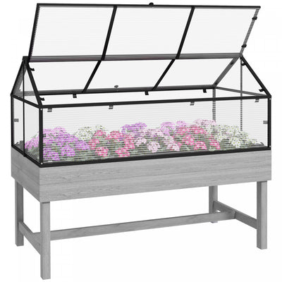 Outsunny Raised Garden Bed With Cold Frame Greenhouse Vent Distressed Grey|Outsunny Lit De Jardin Sureleve, Event De Serre A Cadre Froid, Gris Vieilli