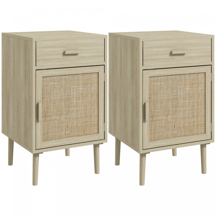 HOMCOM Bedside Table Set of 2 with Storage Drawer for Bedroom Living Room