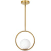 Dainolite Adrienna 10\" 1 Light Pendant Aged Brass Finish White Opal Glass Lamp