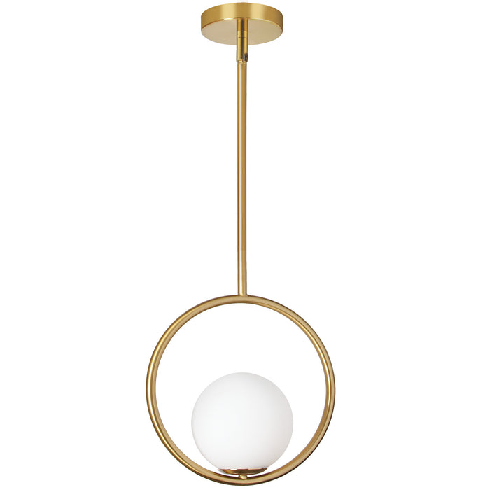 Dainolite Adrienna 10\" 1 Light Pendant Aged Brass Finish White Opal Glass Lamp