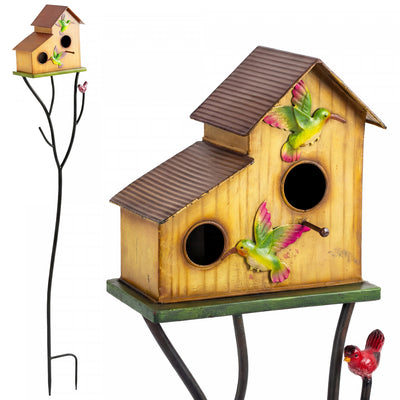 Outsunny Outdoor Bird House with Pole, 57" Metal Birdhouse Decor, Yellow