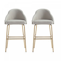 Gracie Modern Metal Upholstered Barstool in Stone Gray and Gold - Set of 2