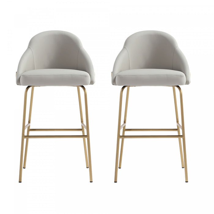 Gracie Modern Metal Upholstered Barstool in Stone Gray and Gold - Set of 2