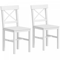 HOMCOM Farmhouse Wood Dining Chairs Set of 2 with Cross Back, White