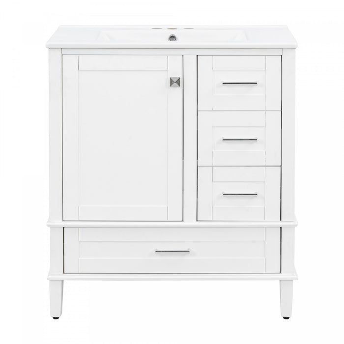 Oliver Solid Wood Bathroom Vanity with Sink Combo and Smart Storage, White