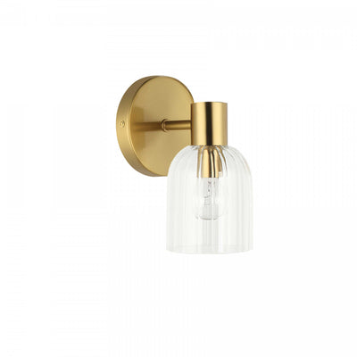 Dainolite Vienna 1 Light Incandescent Wall Sconce Aged Brass Clear Ribbed Glass Lamp|Applique murale Vienna de Dainolite en verre côtelé transparent, avec fini laiton vieilli et 1 ampoule incandescente