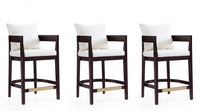 Ritz Mid-Century Modern Wood Upholstered Counter Stool in Ivory - Set of 3