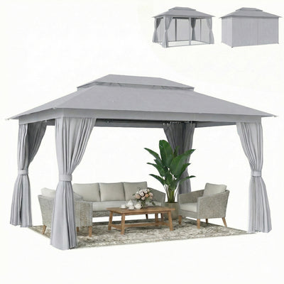 Outsunny 10'x13' Patio Gazebo, UPF50+ Double Roof Outdoor Gazebo, Dark Grey