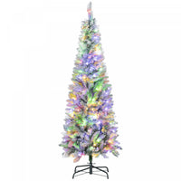 HOMCOM 6ft Frosted Christmas Tree with Dual Colour Light, Pencil Xmas Tree