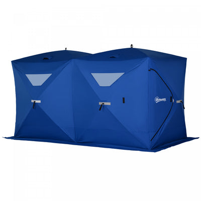Outsunny 5-8 Person Pop-up Ice Fishing Shelter Tent, Blue|Outsunny Tente De Peche Sur Glace Isolee Pour 5 A 8 Personnes (142" X 71" X 71")