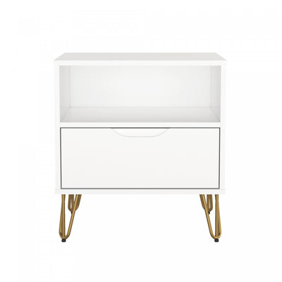 Avira Mid-Century Modern 20" Nightstand in White (1-Drawer) | Table de nuit Avira style milieu du siecle moderne 20" en blanc (1 tiroir)