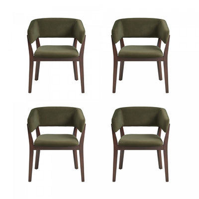 Blake Modern Faux Mohair Wood Armchair in Green - Set of 4 Dining Chair | Fauteuil Blake Moderne en Fausse Laine Mohair avec Accoudoirs en Bois, Vert - Lot de 4