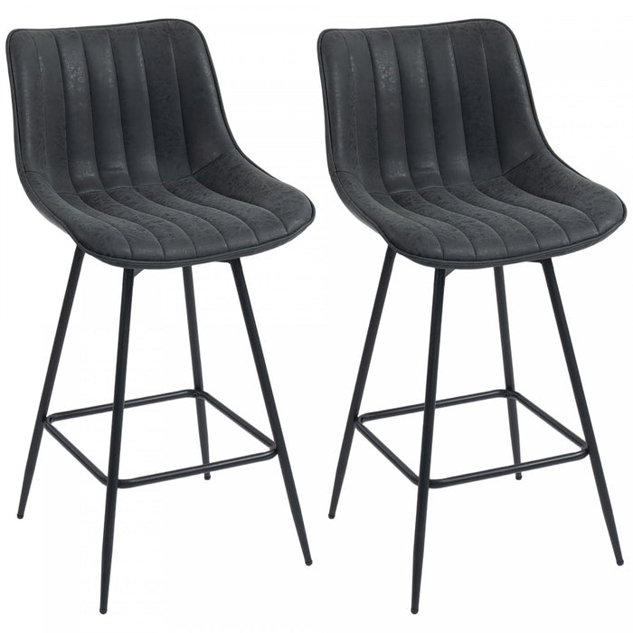 HOMCOM 27\" Bar Stools Set of 2, PU Leather Counter Height Barstools, Black