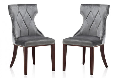 Manhattan Comfort Set of 2 Reine Velvet Dining Chairs - Grey & Walnut|Ensemble 2 chaises de salle à manger Reine de Manhattan Comfort en velours - gris et noyer