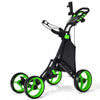 Goplus Folding 4 Wheels Golf Push Cart W/bag Scoreboard Adjustable Handle Green
