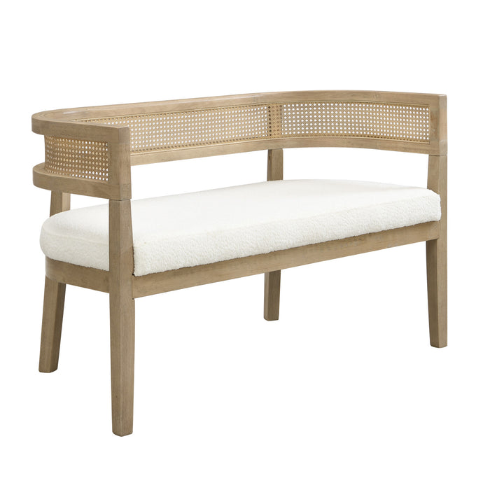 Rattan 47.5 Inch Rattan Upholstered Loveseat with Hand-Woven Backrest, Beige, Natural Ash