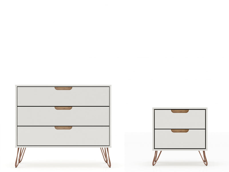 Rockefeller Mid-Century Modern 2-Piece Dresser Set in Off White